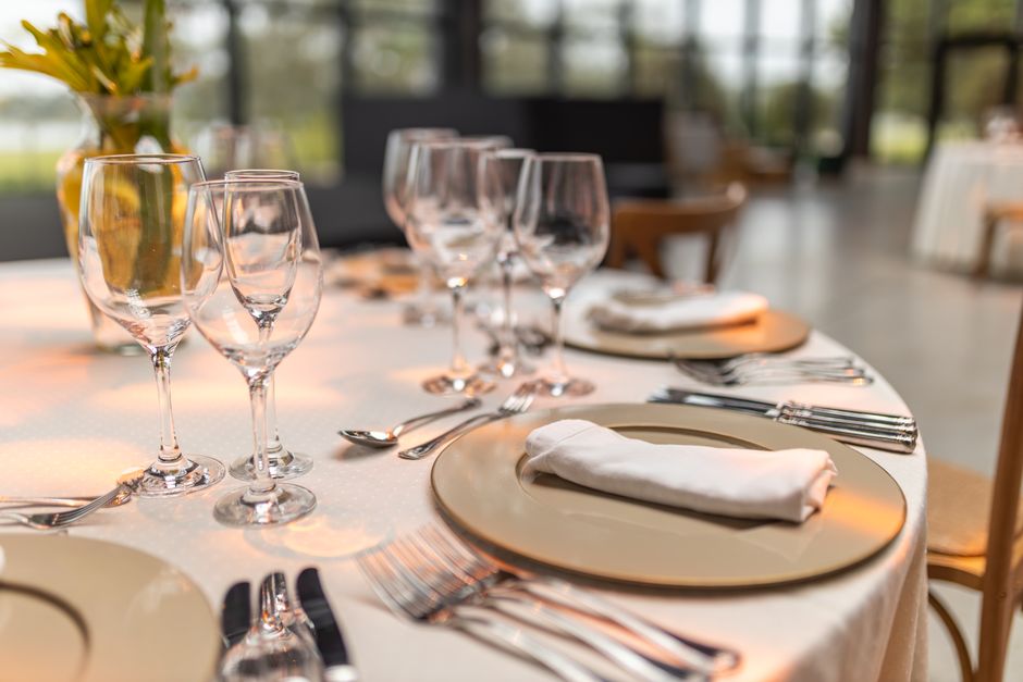 Sophisticated table setup with glassware and napkins for fine dining